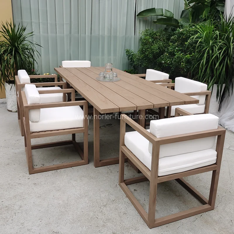 ໄມ້ Outdoor Teak Wood ກໍານົດຊຸດຮັບປະທານອາຫານສໍາລັບຮ້ານອາຫານ
